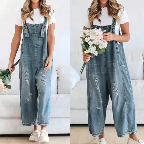 SHEIN Pants - Distressed Denium Bib Overalls NEW